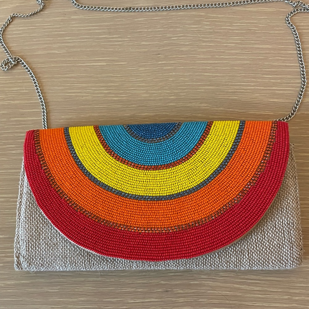 Rainbow beaded clutch
